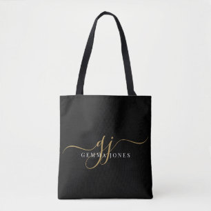 Tote Bag Initiales du Monogramme moderne Gold Script