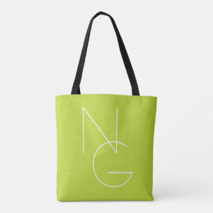 Tote Bag Initiales superposées Modernes 2 Vert Citron