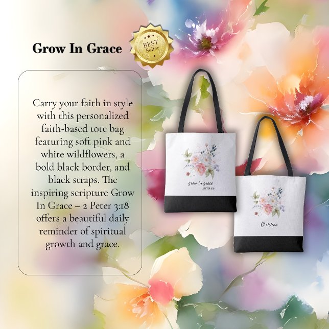 Tote Bag Inspirational  Grow In Grace” – 2 Peter 3:18  (Créateur téléchargé)