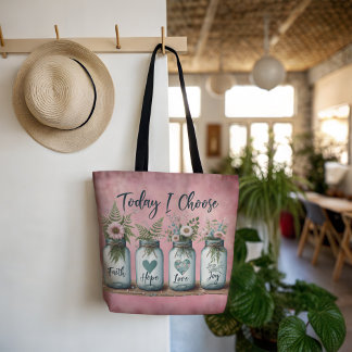 Tote Bag Inspirational Mason Jar Choisissez la foi, l'espoi