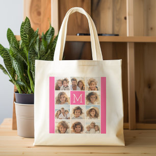 Tote Bag Instagram rose chaud Collage photo Monogramme pers