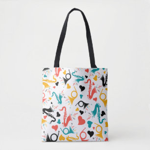 Tote Bag Instruments de musique colorée Note & Coeurs Motif