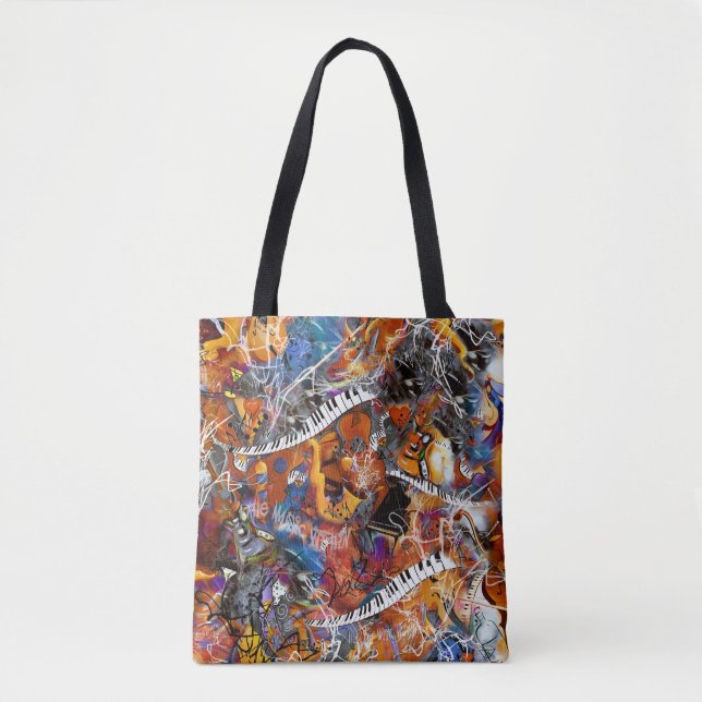 Tote Bag Instruments de musique, Piano, Guitare, Saxophone (Devant)