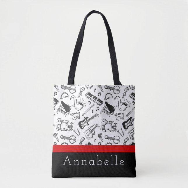 Tote Bag Instruments noirs et blancs (Devant)