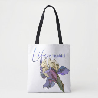 Tote Bag Iris Pourpre Élégant Botanique "La vie est Belle"