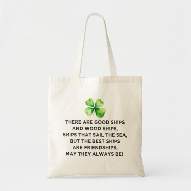 Tote Bag Irish Friendship Toast 4 Leaf Clover St Patricks  (Devant)