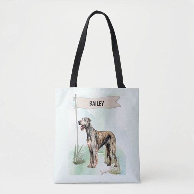 Tote Bag Irish Wolfhound Watercolor Personalized Dog (Devant)