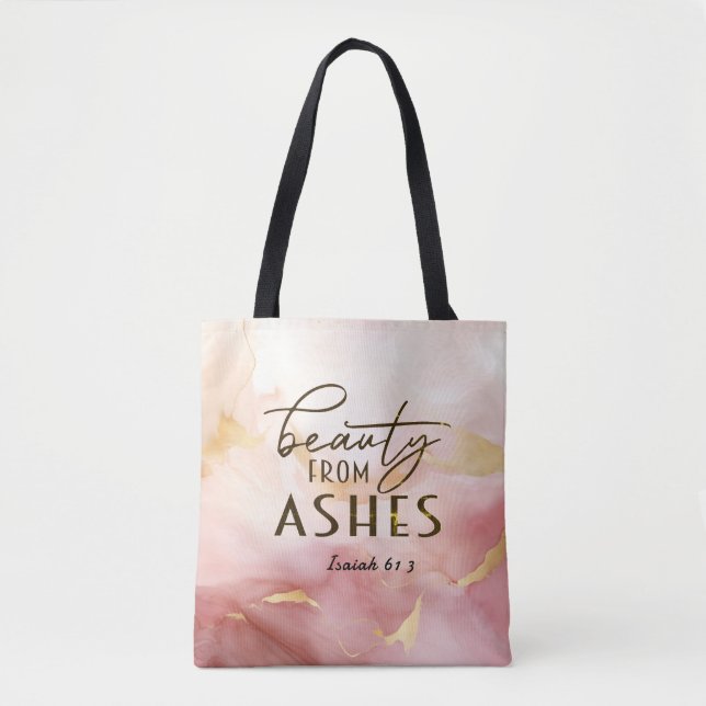 Tote Bag Isaïe 61 3 Beauté de Ashes Bible Verse Rose (Devant)