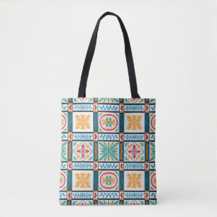 Tote Bag Italian majolica tile. Embroidery with flowers and