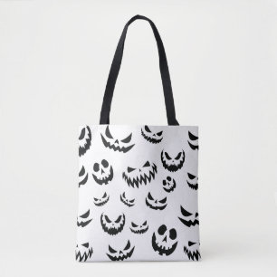 Tote Bag Jack-o'-lantern face Citrouille noir et blanc