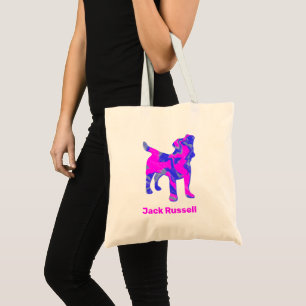 Tote Bag Jack Russell Terrier Silhouette rose et bleu