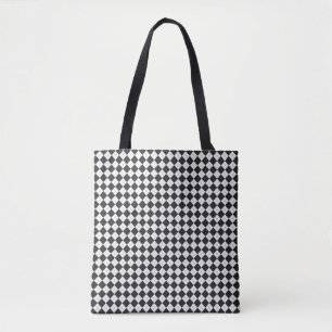 Tote Bag Jacquard plaid. Motif écossais en blanc et noir
