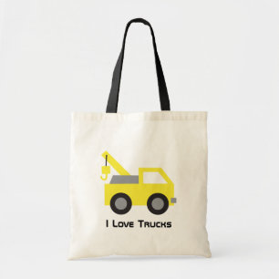 Tote Bag J'adore les camions, véhicule jaune mignon pour le