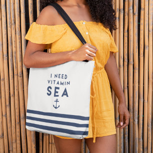 Tote Bag J'ai besoin de vitamine marine et de bande marine 