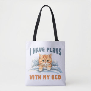 Tote Bag J'ai des plans avec mon lit - Cosy Orange Chat