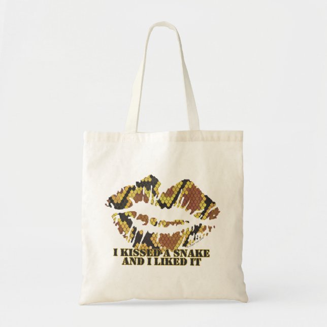 Tote Bag J'ai embrassé un serpent Impression marron et or (Devant)