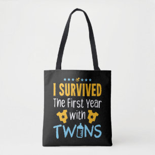 Tote Bag J'ai survécu à la première année avec des jumeaux