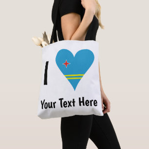 Tote Bag J'aime (Drapeau cœur d'Aruba) Personnalisé