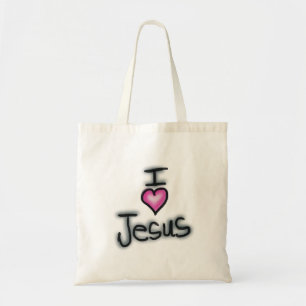 Tote Bag J'aime Jésus avec cœur rose 