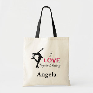 Tote Bag J'AIME le patinage artistique, flocons de neige,