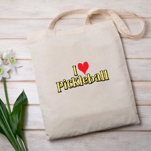 Tote Bag J'aime le pickleball Texte sur Jaune avec Coeur Ro