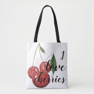 Tote Bag J'aime les Cerises Aquarelle Monogramme Peint à la