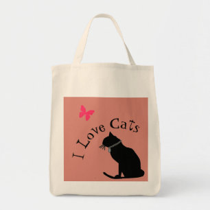 Tote Bag  J'Aime Les Chats Rose Et Blanc Fourre-tout Graphi