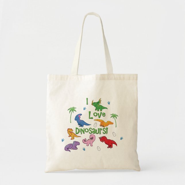Tote Bag J'Aime Les Dinosaures ! (Cute) (Devant)