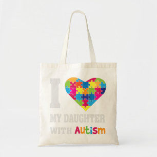 Tote Bag J'Aime Ma Fille Avec L'Autisme - Fière Maman Papa 
