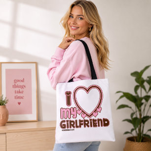 Tote Bag J'aime ma petite amie Photo personnalisée Cœur Bru