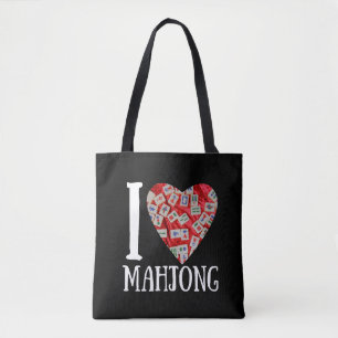 Tote Bag J'aime mahjong - mahjong carreaux coeur