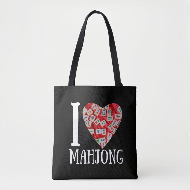 Tote Bag J'aime mahjong - mahjong carreaux coeur (Devant)
