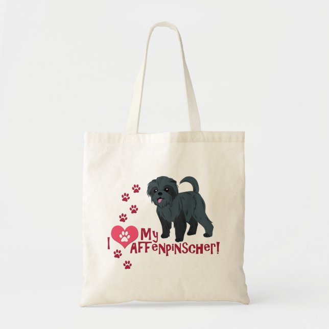 Tote Bag J'Aime Mon Affenpinscher ! (Devant)