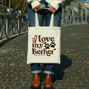 Tote Bag J'Aime Mon Berner Bernese Mountain Dog Nom Personn