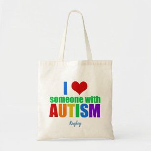 Tote Bag J'Aime Quelqu'Un Avec Autisme Cute Custom Rainbow