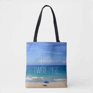 Tote Bag J'Aimerais Être Là - Parapluie De Plage Bleue