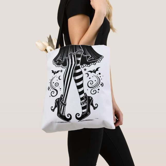 Tote Bag Jambes de sorcières noires et blanches Halloween l (De près)