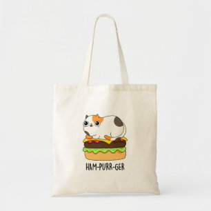 Tote Bag Jambon-Purr-Ger Funny Kitty Chat Hamburger Pun