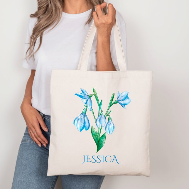 Tote Bag Janvier Mois de naissance Fleur Blue Snowdrop (Créateur téléchargé)