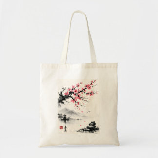 Tote Bag Japanese Cherry Blossom Ink Wash Painting - Zen