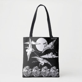 Tote Bag Japanese Cranes Over Waves – Personalized