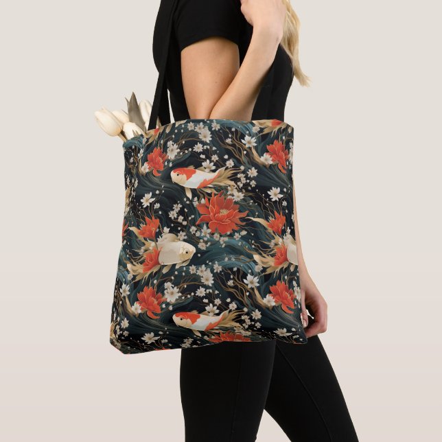 Tote Bag Japonais Koi Poisson Motif (De près)