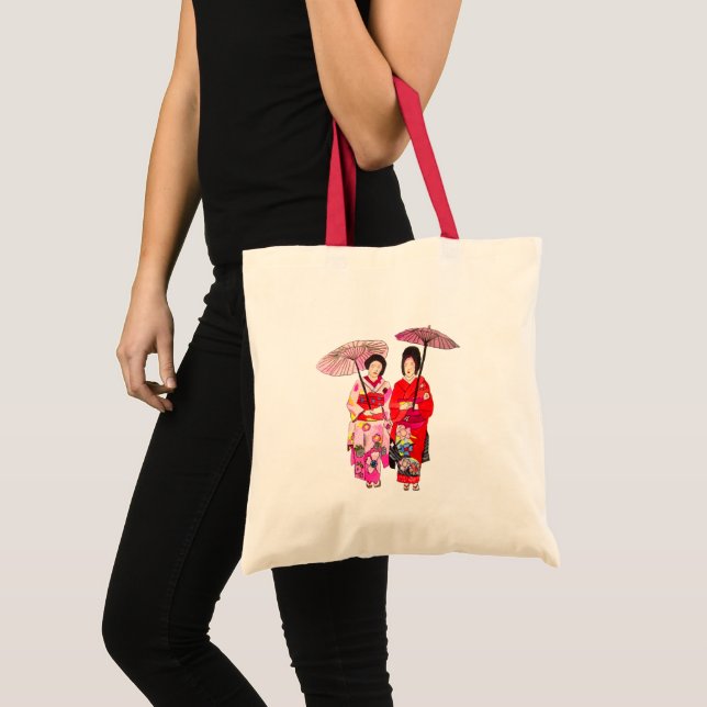 Tote Bag Japonais mignon Geisha avec kimono rose (Devant (produit))