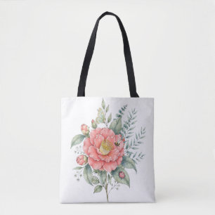 Tote Bag Jardin à l'aquarelle de l'hibiscus de la libellule