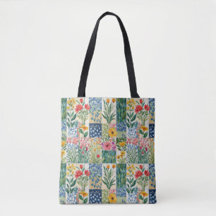 Tote Bag Jardin Botanique Floral Patchwork Rustique Joli