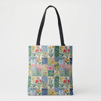 Tote Bag Jardin Botanique Floral Patchwork Rustique Joli