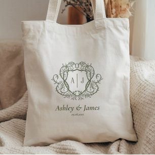 Tote Bag Jardin de roses luxuriantes Monogramme Crête Maria