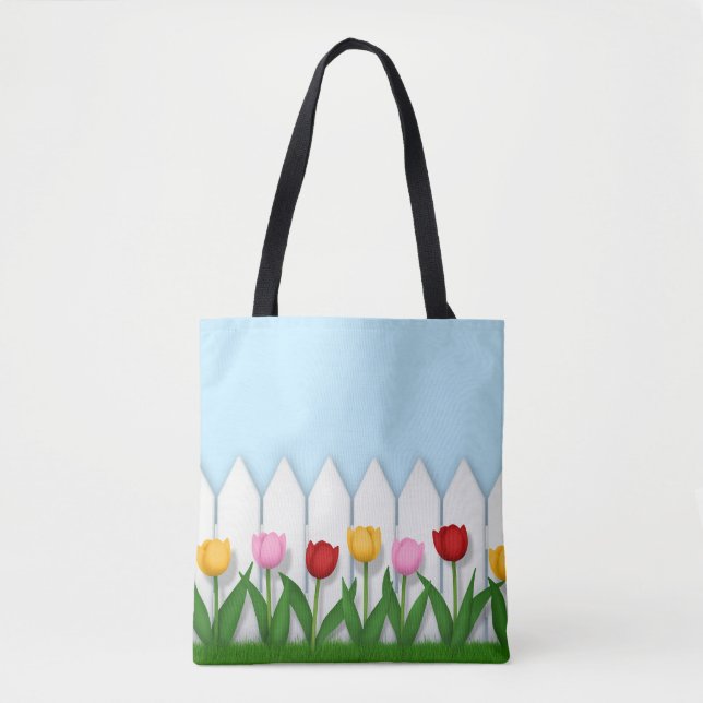 Tote Bag Jardin de tulipes joyeux personnalisable (Devant)