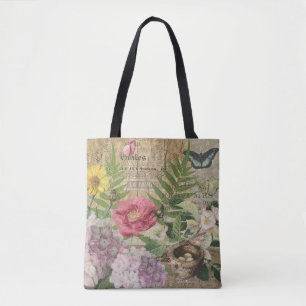 Tote Bag Jardin Floral de Nid d'Oiseau Papillon Art