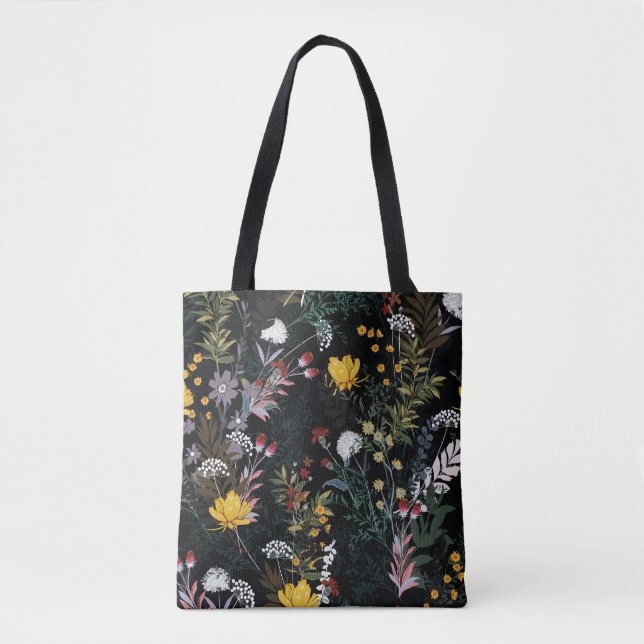Tote Bag Jardin floral foncé : Motif nocturne florissant (Devant)
